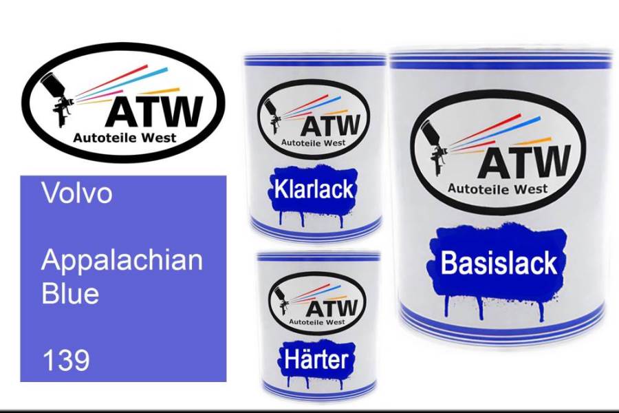 Volvo, Appalachian Blue, 139: 1L Lackdose + 1L Klarlack + 500ml Härter - Set, von ATW Autoteile West.